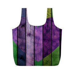 Wood Wall Heart Purple Green Full Print Recycle Bag (m) by snowwhitegirl