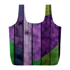 Wood Wall Heart Purple Green Full Print Recycle Bag (l) by snowwhitegirl