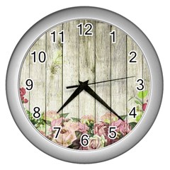 Floral Wood Wall Wall Clock (silver) by snowwhitegirl