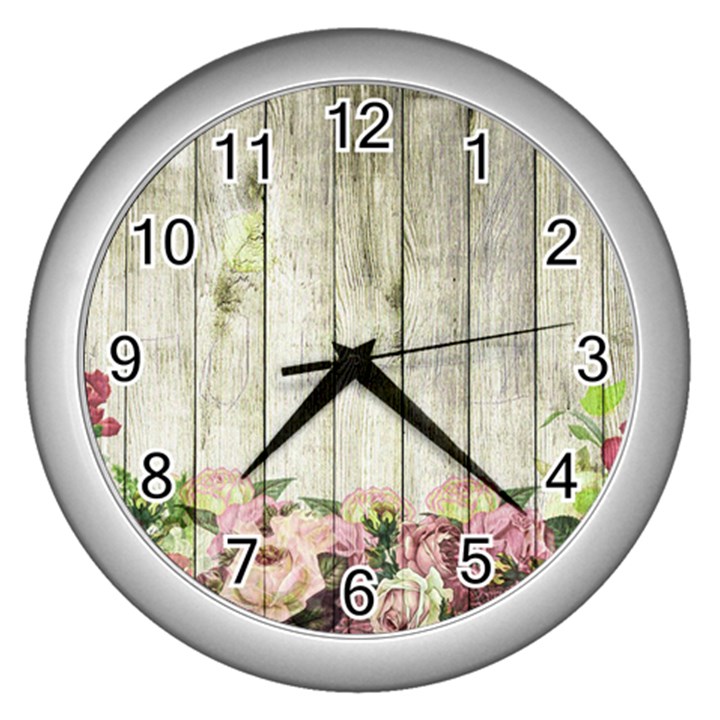 Floral Wood Wall Wall Clock (Silver)