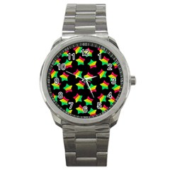 Ombre Glitter Pink Green Star Pat Sport Metal Watch by snowwhitegirl