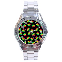 Ombre Glitter Pink Green Star Pat Stainless Steel Analogue Watch by snowwhitegirl