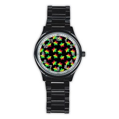 Ombre Glitter Pink Green Star Pat Stainless Steel Round Watch by snowwhitegirl