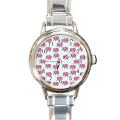 Pink Flower Elephant Round Italian Charm Watch by snowwhitegirl