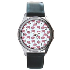 Pink Flower Elephant Round Metal Watch by snowwhitegirl