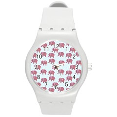 Pink Flower Elephant Round Plastic Sport Watch (m) by snowwhitegirl