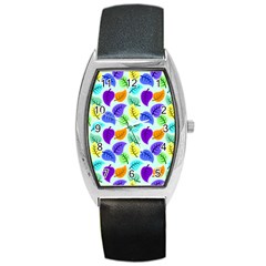 Colorful Leaves Blue Barrel Style Metal Watch by snowwhitegirl