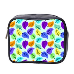 Colorful Leaves Blue Mini Toiletries Bag (two Sides) by snowwhitegirl