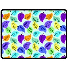 Colorful Leaves Blue Fleece Blanket (large)  by snowwhitegirl