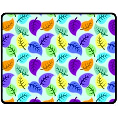 Colorful Leaves Blue Fleece Blanket (medium)  by snowwhitegirl