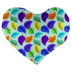 Colorful Leaves Blue Large 19  Premium Heart Shape Cushions by snowwhitegirl