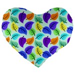 Colorful Leaves Blue Large 19  Premium Heart Shape Cushions Front