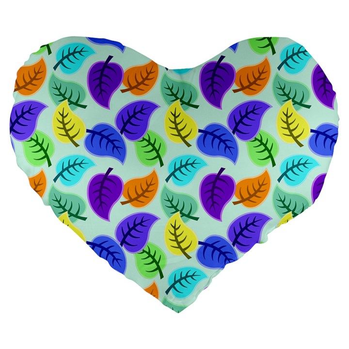 Colorful Leaves Blue Large 19  Premium Heart Shape Cushions