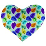 Colorful Leaves Blue Large 19  Premium Heart Shape Cushions Back