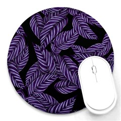 Tropical Leaves Purple Round Mousepads by snowwhitegirl