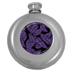 Tropical Leaves Purple Round Hip Flask (5 Oz) by snowwhitegirl