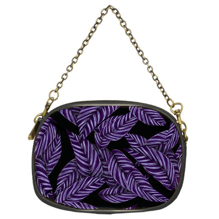 Tropical Leaves Purple Chain Purse (One Side)