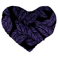 Tropical Leaves Purple Large 19  Premium Heart Shape Cushions