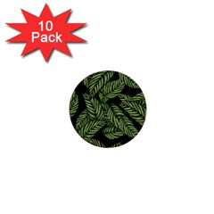 Tropical Leaves On Black 1  Mini Buttons (10 Pack)  by snowwhitegirl