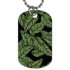 Tropical Leaves On Black Dog Tag (two Sides) by snowwhitegirl