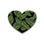 Tropical Leaves On Black Rubber Coaster (Heart)  Front