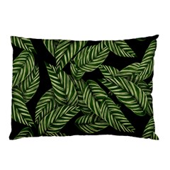 Tropical Leaves On Black Pillow Case by snowwhitegirl