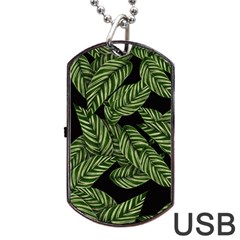 Tropical Leaves On Black Dog Tag Usb Flash (one Side) by snowwhitegirl