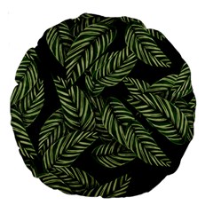 Tropical Leaves On Black Large 18  Premium Round Cushions by snowwhitegirl