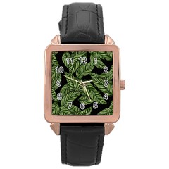 Tropical Leaves On Black Rose Gold Leather Watch  by snowwhitegirl