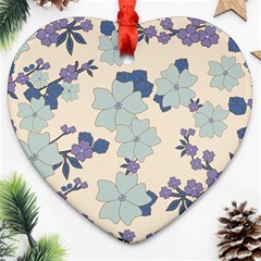 Vintage Floral Blue Pattern Ornament (heart) by snowwhitegirl