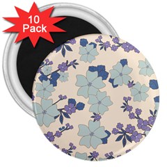 Vintage Floral Blue Pattern 3  Magnets (10 Pack)  by snowwhitegirl