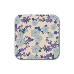 Vintage Floral Blue Pattern Rubber Coaster (square)  by snowwhitegirl