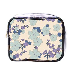 Vintage Floral Blue Pattern Mini Toiletries Bag (one Side) by snowwhitegirl