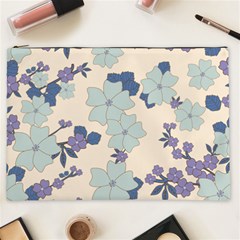 Vintage Floral Blue Pattern Cosmetic Bag (xxl) by snowwhitegirl