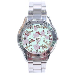 Vintage Floral Lilac Pattern Stainless Steel Analogue Watch by snowwhitegirl