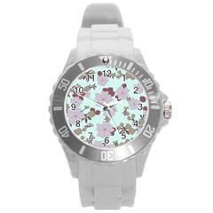 Vintage Floral Lilac Pattern Round Plastic Sport Watch (l) by snowwhitegirl