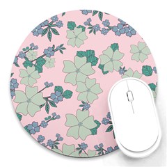 Vintage Floral Lilac Pattern Pink Round Mousepads by snowwhitegirl