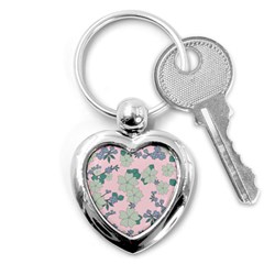 Vintage Floral Lilac Pattern Pink Key Chains (heart)  by snowwhitegirl