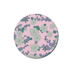 Vintage Floral Lilac Pattern Pink Rubber Coaster (round)  by snowwhitegirl