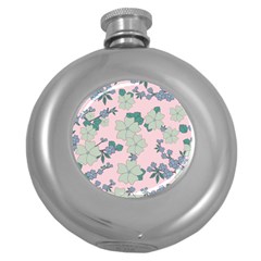 Vintage Floral Lilac Pattern Pink Round Hip Flask (5 Oz) by snowwhitegirl