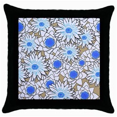 Vintage White Blue Flowers Throw Pillow Case (black) by snowwhitegirl