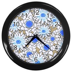 Vintage White Blue Flowers Wall Clock (black) by snowwhitegirl