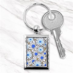 Vintage White Blue Flowers Key Chains (rectangle)  by snowwhitegirl