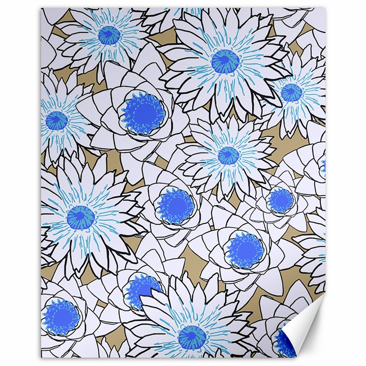 Vintage White Blue Flowers Canvas 11  x 14 