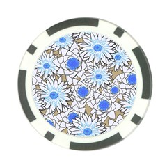 Vintage White Blue Flowers Poker Chip Card Guard by snowwhitegirl