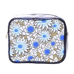 Vintage White Blue Flowers Mini Toiletries Bag (one Side) by snowwhitegirl