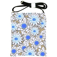 Vintage White Blue Flowers Shoulder Sling Bag by snowwhitegirl