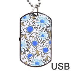 Vintage White Blue Flowers Dog Tag Usb Flash (one Side) by snowwhitegirl