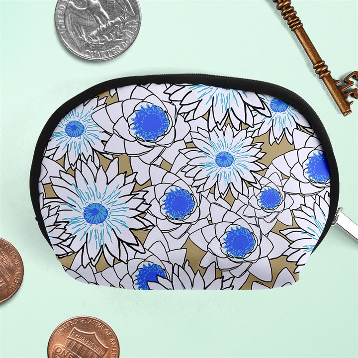 Vintage White Blue Flowers Accessory Pouch (Medium)