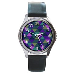 Blue Geometric Round Metal Watch by snowwhitegirl